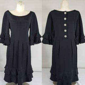 BENSONI Size 4 Dress Shift Boho Black Polka Dot Silk Goth Whimsigoth Ruffles